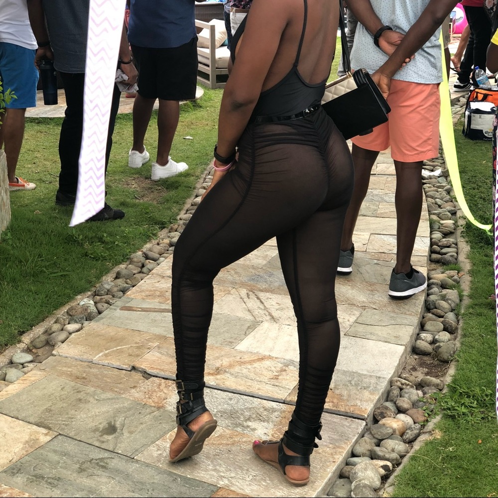 Black see through mesh pants cover up